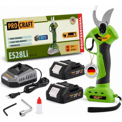 Procraft ES28Li bb Cesoie da giardino a batteria 20 V 25 mm + 2x batteria 2,0 Ah + caricabatteria (1/5)