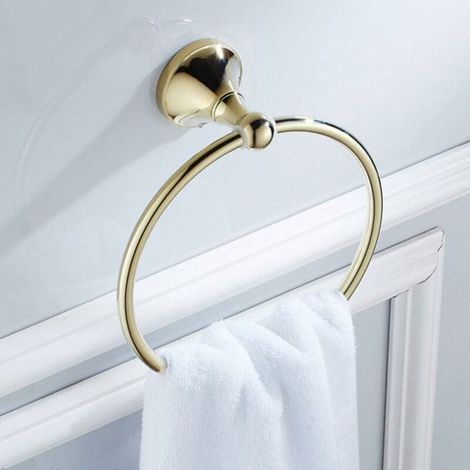 royaluxe- Porte Serviette Murale Anneau De Serviette Noir Porte Serviettes De Salle De Bain En Bronze Antique Laiton Chrome Serviettes À Main Blanches Support Rond Mural Décoratif À La Maison Or(hors (1/5)