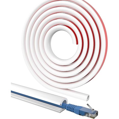 1 Mètre Goulotte Passe Cable, Cache Fil TV Mural, Cache Cable, Flexible Type D pour Système de Gestion des Cache Cable Bureau à Domicile Cachez et Protégez Les Câbles Facilement, Blanc (1M) (1/5)