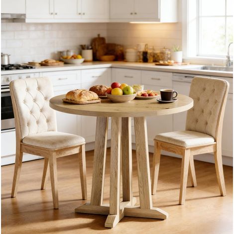 Table ronde en bois marron 80 cm, table à manger 2-4 personnes (1/5)