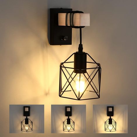 Applique Murale Industrielle Dimmable avec Interrupteur - Luminaire Mural E27 pour Chambre, Salon, Couloir - Style Industriel - Ampoule Non Incluse (1/5)