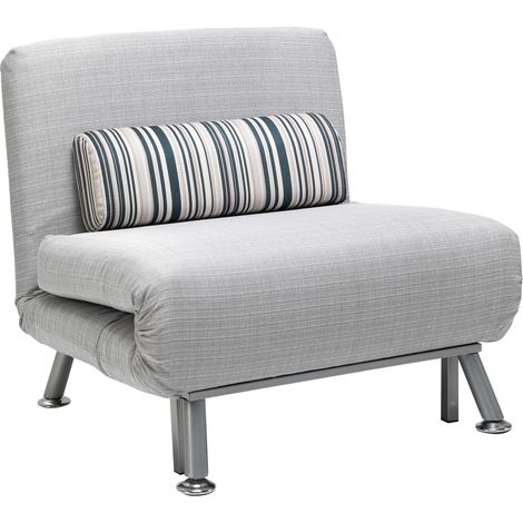 Poltrona Letto in Ferro e Cotone con Cuscino a Righe Grigio,75x70x75 cm (1/5)
