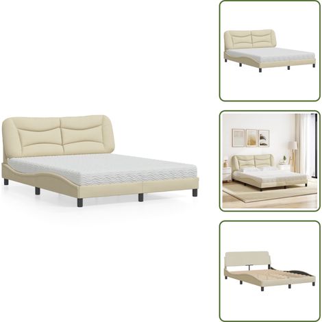Schlafkomfort - vidaXL Bett mit Matratze "Hvar" Creme 160x200 cm Stoff - Schaumstoffmatratze (1/5)