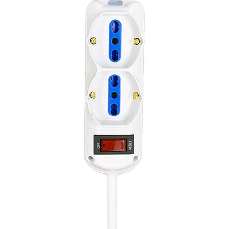 Multipresa Ciabatta Elettrica a 6 Posti 4 Prese 10A/16A + 2 Presa 10A/16A Bipasso Schuko con Interruttore e Spina 10A Cavo 5m Bianco (1/3)