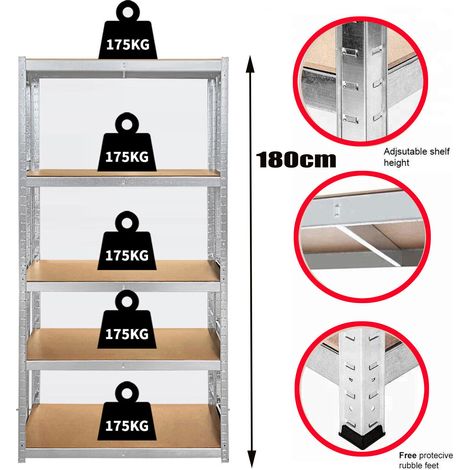 Jeu d'étagères de stockage Étagères en métal pour garage et entrepôt industriel 180cm