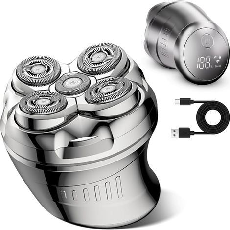 Rasoir électrique 5D à têtes flottantes pour hommes chauves – Rasoir rotatif, étanche IPX6, écran LED, rechargeable USB-C – Idée cadeau pour hommes (1/5)