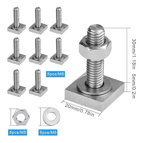 T-Track Adapter M8 x 30mm, T-Slot Adapter, Stainless Steel Slotted T Bolts, T-Head Bolts with Nuts and Washer, Nut for T-Slot for Roof Bar