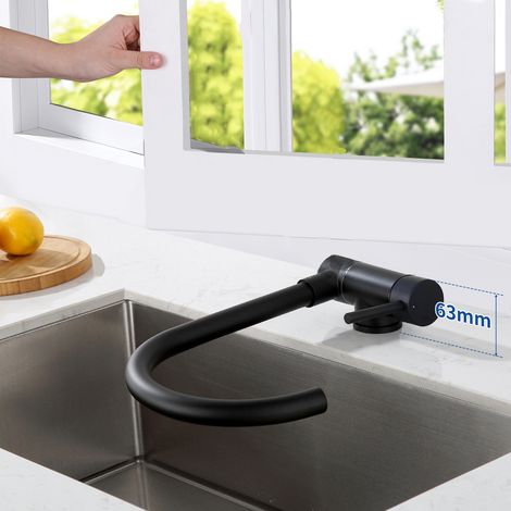 Lonheo Mitigeur Cuisine Rabattable Noir Pivotant à 360°, Robinet de Cuisine avec Poignée Pliable Contre Fenêtre, Robinet Mitigeur Evier Acier Inox Eau Chaude et Froide pour Cuisine