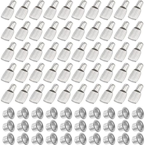 Regalstifte, 50 Stück, vernickelte Metall-Edelstahl-Regalstifte für Möbel, Schränke, Bürozubehör (5 mm) (1/4)
