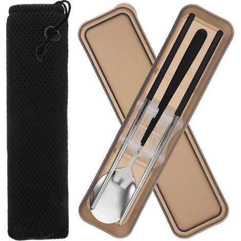Ensemble de cuillère et baguettes en acier inoxydable pour enfants, 1 ensemble de couverts portables avec boîte de rangement (1/5)