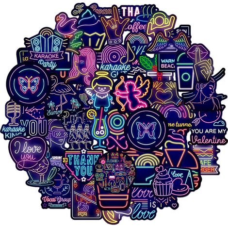 Ensemble d'autocollants néon graffiti en vinyle, autocollants décoratifs pour adolescents, enfants, filles et adultes : ordinateur portable, valises, moto, skateboard, voiture, motoneige. (1/5)