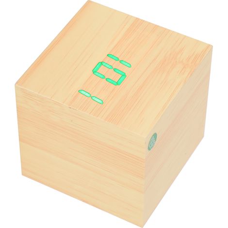 Horloge de bureau rectangulaire en bois avec LED et commande vocale numérique, éclairage vert. (1/5)