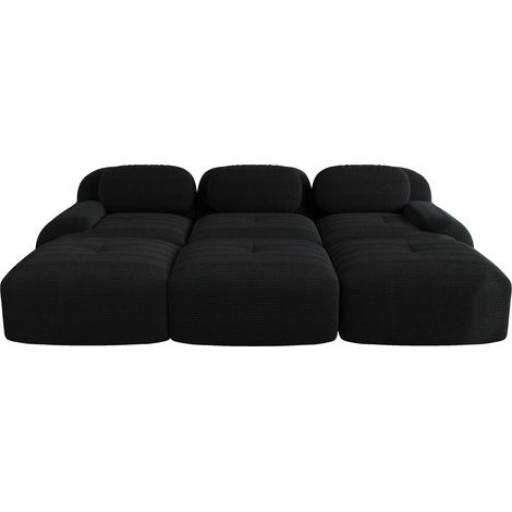 Divano angolare modulare da 3 posti con 3 pouf in velluto a coste (panno) nero, consegna senza montaggio (1/5)