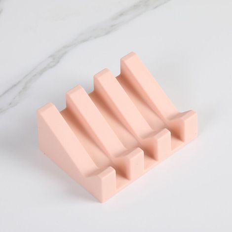 Porte Savon - Porte-Savon Silicone Moderne - Anti-Rouille - Surface Inclinée avec Évacuation d'eau pour Mieux Conserver Le Savon - Boite à Savons Originale pour Salle de Bain ou Cuisine(rose) (1/5)