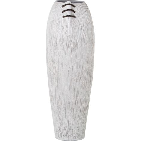 Vase en céramique 60 Cm rayé blanc C/cordon marron 20X24X60 Cm bouche: 11.5X13 Cm (1/3)