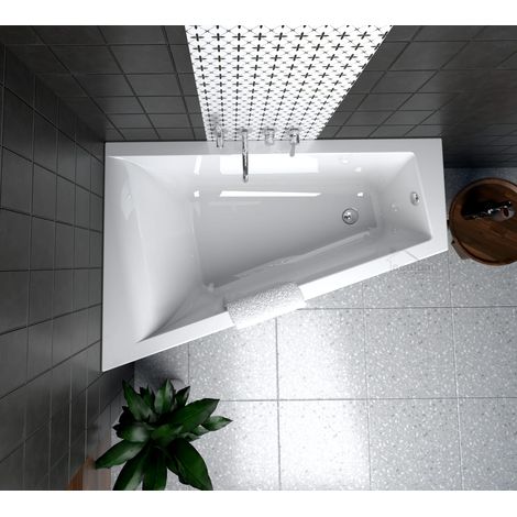 ECOLAM Baignoire trapéze Rita 160x100 cm gauche  Planche en Bambou  Vidange automatique Alcaplast + Pieds et silicone (1/5)