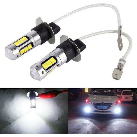 Ampoules antibrouillard H3 LED DRL, 3000 lumens extrêmement lumineuses de remplacement pour voitures, camions, 6000 K Xenon Blan