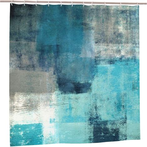 Rideau de douche imperméable avec 12 crochets, peinture d'art abstrait, rideau de salle de bain pour décoration de baignoire, bleu turquoise, 180 x 200 cm (1/5)
