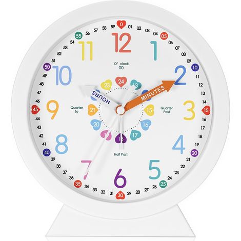 Horloge murale pour enfants, horloge de table de 16,5 cm, chiffres colorés, fonction alarme, silencieuse, sans tic-tac, horloge d'apprentissage pour garçons et filles, décoration de chambre d'enfant ( (1/5)