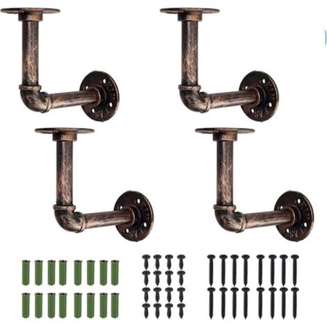 Industrial Shelf Brackets, 4 Pcs Vintage Industrial Pipe Brackets with Flanges 15 15 7cm for Bookshelf DIY Furniture Floating Wall Shelf - Bronze (1/5)