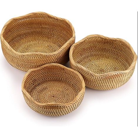 panier de service corbeille à fruits Panier d’osier rangement pour cookies, pain,fruits (rond,vague) (1/5)
