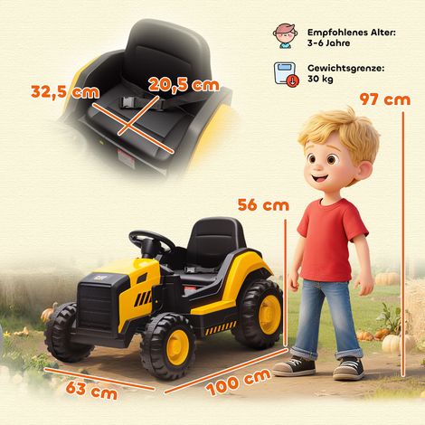 Véhicule de chantier pour enfants, voiture à pédales, télécommande, commande manuelle, Bluetooth + fonction musique, 3-6 ans, plastique, acier, jaune (1/5)