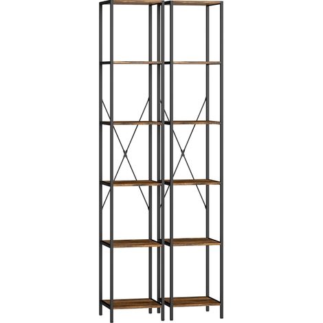 Set de 2 estanterías de 6 niveles, estructura de acero, marrón rústico, HOMVRA (1/4)