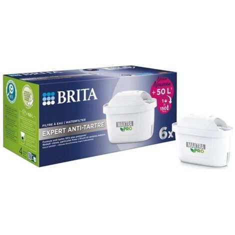 Lot de 6 cartouches filtrantes BRITA MAXTRA PRO EXPERT ANTI – Filtration calcaire 50% plus efficace – 150L d'eau filtrée par cartouche (1/5)