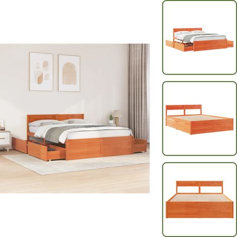 Massivholzbett ohne Matratze Wachsbraun 160x200 Kiefernholz - Massivholzbette - Holzbetten - Kiefernbett - Doppelbett - Boxspringbett (1/5)