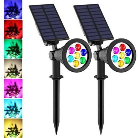 Lampe Solaire Extérieur Couleur, Spot Solaire Extérieur Couleur Jardin avec 7 Couleurs Spot LED Couleur Solaire de sécurité chemin pour Patio, Pelouse, Arbre, Cour (Pack 2)