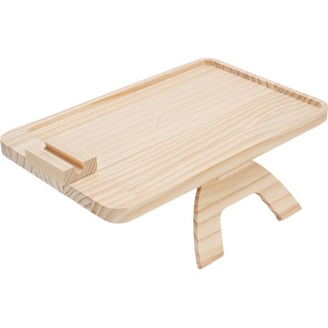 Plateau en bois pour canapé avec support pour téléphone et tablette, idéal pour les repas sur accoudoir, le petit-déjeuner, le goûter ou le dessert. (1/5)