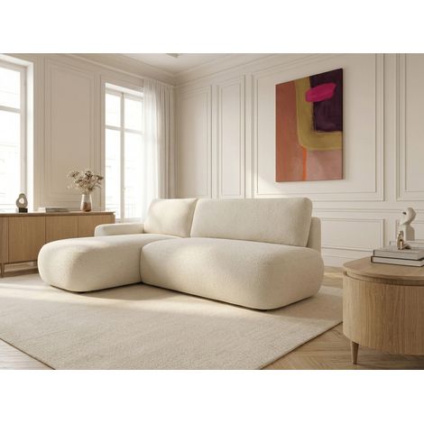 BOBOCHIC - Canapé d'angle convertible TANGO tissu bouclette Angle gauche  Beige (1/5)