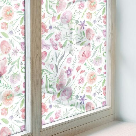 Film pour Vitre Intimité 100x116 cm Vitrail Collés sur le Verre Protection pour Chambre Cuisine Salle de Bain Adhésif Décoratif Motif floral (1/5)