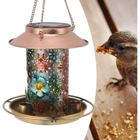 Lampe de jardin solaire en fer, mangeoire à oiseaux, éclairage de pelouse, gamelle suspendue d'extérieur, décoration de jardin (1/5)