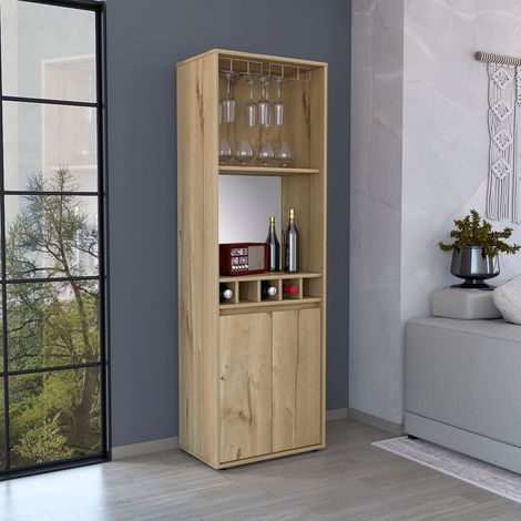Meuble bar en mélamine Prana avec 4 étagères, 2 portes, 4 porte-bouteilles et 6 porte-verres , beige , 180 cm X 58.4 cm X 37 cm (1/5)