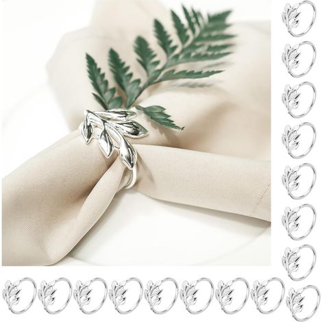 Lot de 16 ronds de serviette argentés en métal, boucles élégantes pour Thanksgiving, mariage ou dîner familial (1/5)