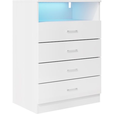 SONNI Hochglanz 4 Schubladen Kommode LED Schlafzimmer Aufbewahrungsmöbel 5 Ebenen Stauraum, Weiß (1/5)