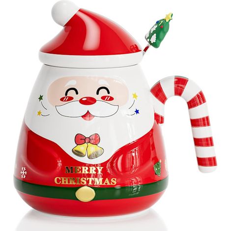 Mug de Noël UYOTBKEUB avec couvercle et agitateur, joli mug de Noël festif, magnifique tasse à thé en céramique pour les parents, chéri(e) (1/5)