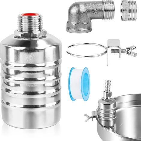 Robinet flotteur automatique 1/2" ou 3/4" - Réglage automatique du niveau d'eau - Acier inoxydable 304 - Avec bande d'étanchéité et tuyau ondulé (1/5)