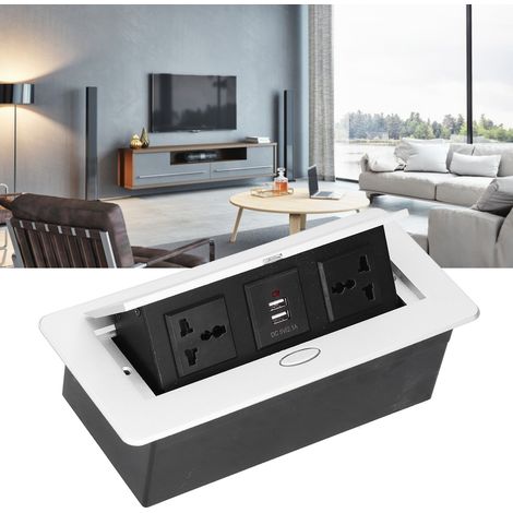 J29 Multifunktions-Tischsteckdose mit geringer Entladerate, silberne Oberfläche, 250 V, zweipolig, drei Multifunktionsbuchsen + zwei USB-Anschlüsse (1/5)
