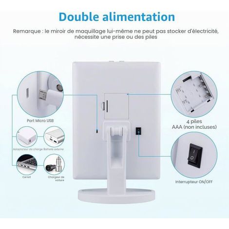 GF1001W Miroir Maquilge Lumineux LED,Miroir Triptyque Grossissement 1X/2X/3X,Rotation 180°,Commande Tactile,Bnc (1/5)