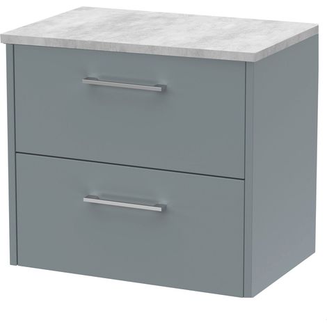 Winshill Contemporary 2 Drawer Wall Hung Vanity Unit with Laminate Worktop, Grey, 600mm