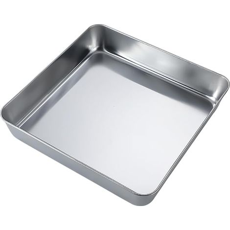 Plaque de cuisson carrée en acier inoxydable de 25 x 25 x 5 cm - Passe au lave-vaisselle - Pour lasagnes, brownies (1/4)