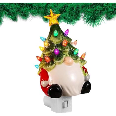 GNOME de Noël Illuminé en Forme de Sapin Figurines Ornement Arbre de Noël Gnome Illuminé pour Bureau Table Maison Pièce Fêtes Festives (1/5)