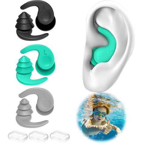 Bouchon Oreille Piscine Enfant 6-14 Ans,3 Paires de Bouchons d'oreille de Natation en Silicone Réutilisables et Imperméables pour le surf et autres sports nautiques (1/5)