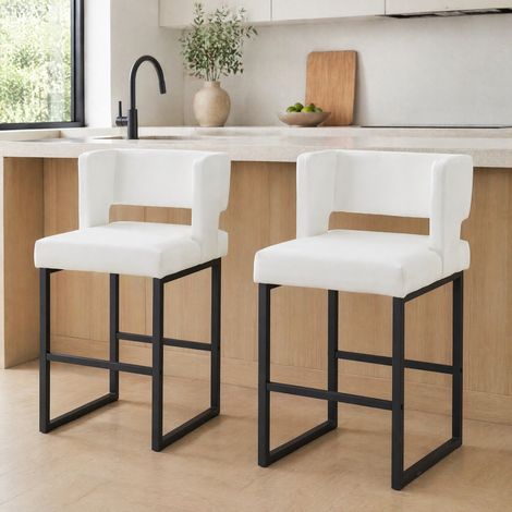 2er-Set Barhocker, 48 x 53,3 x 91,4 cm, weiße PU-Sitzfläche und schwarzes Metallgestell HAVRYA (1/5)