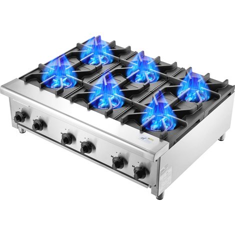 Mophorn Cucina a gas commerciale con 6 bruciatori, 42 kW, acciaio inossidabile, adatta per propano e gas naturale, cucina da banco per ristorante, attrezzatura da cucina commerciale ad alta efficienza