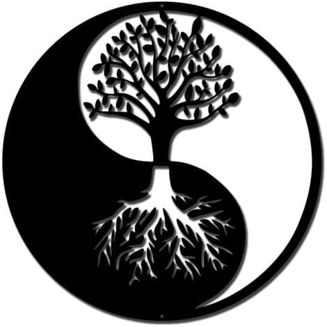 30cm、Arbre de Vie Décoration Murale en Métal, Yin Yang Mur Art Noir Tenture Murale Décor Silhouette Mur Art pour Chambre Salon Salle de Bains Bureau Jardin Hôtel Décoration Murale (1/4)