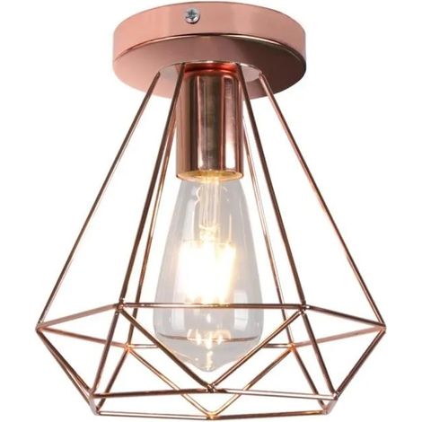 Plafonneir en Fer Forgé Industrielle Lampe Plafonnier en Cage Diamant Vintage pour Couloir Cafe Bar (1/4)