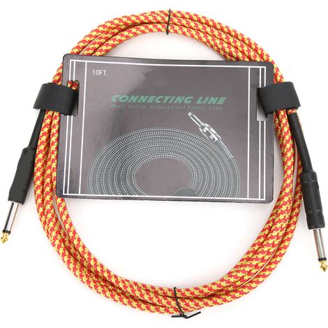 Câble guitare tressé blindé fiche nickelée cordon audio instrument musique fil orange (1/5)